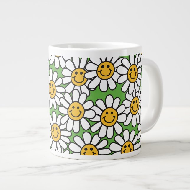 Daisy Flowers Pattern Large Coffee Mug (Front Right)
