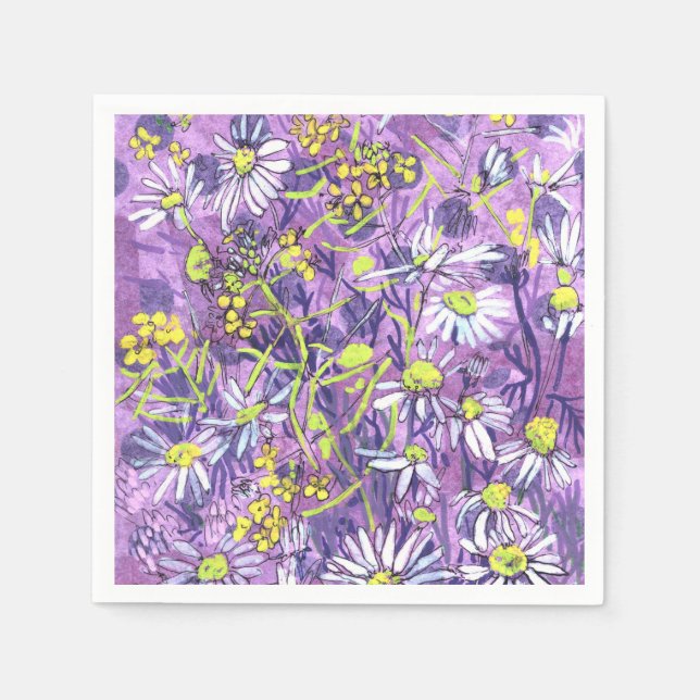 Daisy Flowers Polka Dot Summer Flowers Floral Art Napkin (Front)