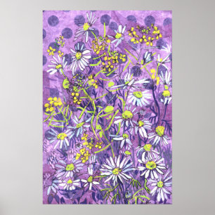 Daisy Flowers Polka Dot Summer Flowers Floral Art Poster