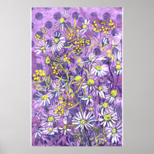 Daisy Flowers Polka Dot Summer Flowers Floral Art Poster