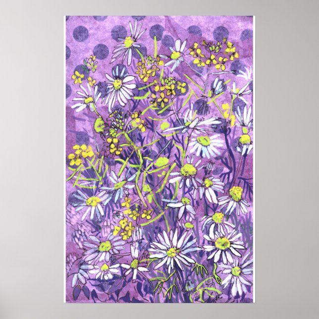 Daisy Flowers Polka Dot Summer Flowers Floral Art Poster (Front)