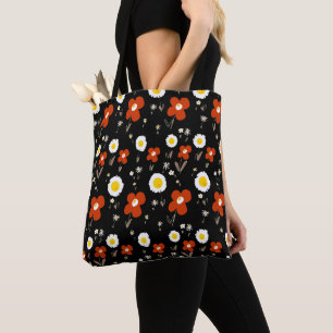 Daisy Flowers Red White Yellow Black  Tote Bag