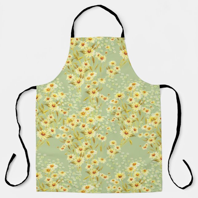 Daisy Flowers: Watercolor Dark Seamless. Apron (Front)
