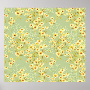 Daisy Flowers: Watercolor Dark Seamless. Poster