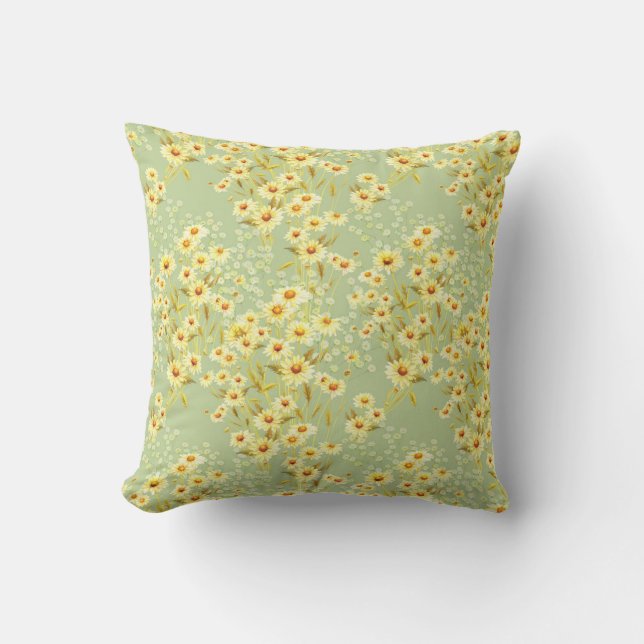Daisy Flowers: Watercolor Dark Seamless. Throw Pillow (Front)