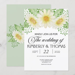 Daisy Flowers Watercolor Wedding Invitation