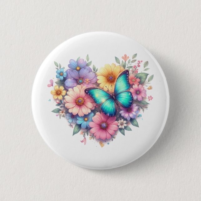 Daisy Flowers with a Beautiful Butterfly 2 Inch Round Button (Front)