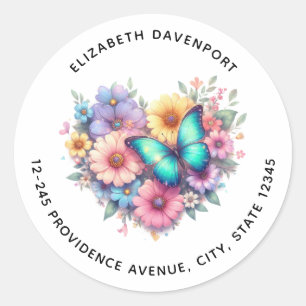Daisy Flowers with a Beautiful Butterfly Address Classic Round Sticker