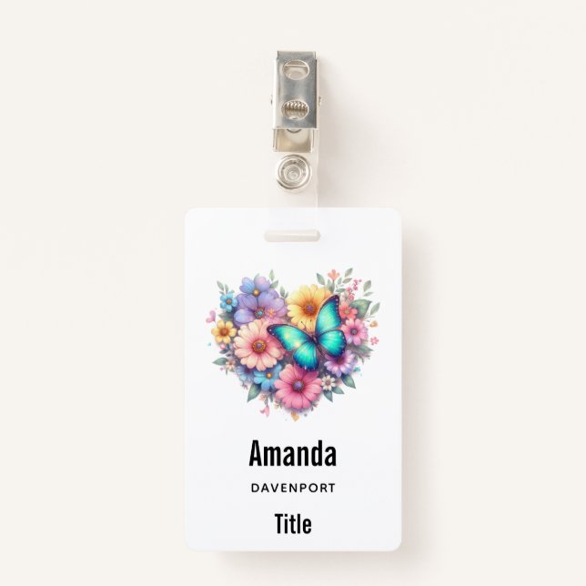 Daisy Flowers with a Beautiful Butterfly Badge (Front with Clip)