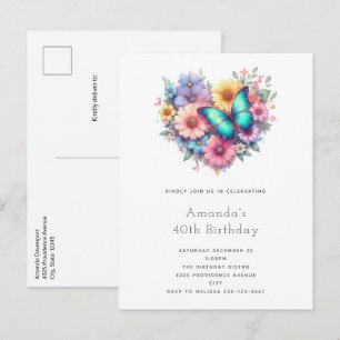 Daisy Flowers with a Beautiful Butterfly Birthday Invitation Postcard