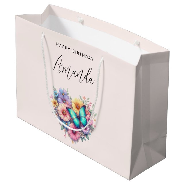 Daisy Flowers with a Beautiful Butterfly Birthday Large Gift Bag (Back Angled)