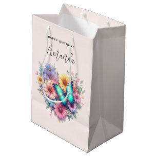 Daisy Flowers with a Beautiful Butterfly Birthday Medium Gift Bag