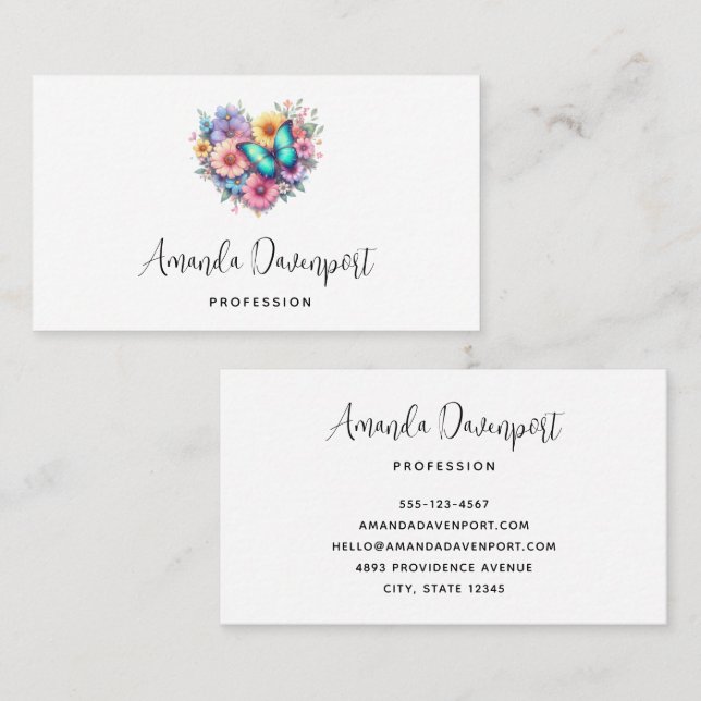 Daisy Flowers with a Beautiful Butterfly Business Card (Front/Back)