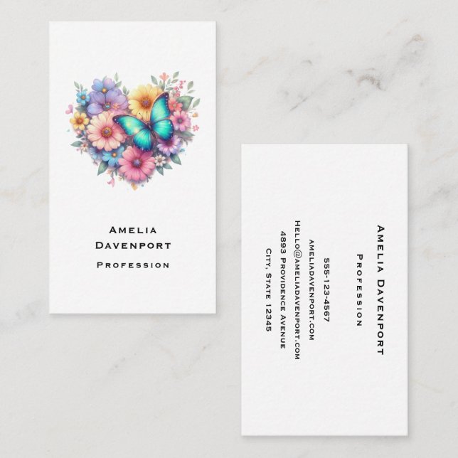Daisy Flowers with a Beautiful Butterfly Business Card (Front/Back)