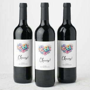 Daisy Flowers with a Beautiful Butterfly Cheers Wine Label