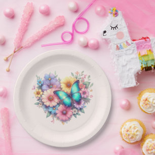Daisy Flowers with a Beautiful Butterfly Paper Plate