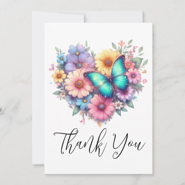 Daisy Flowers with a Beautiful Butterfly Thank You Card (Front)