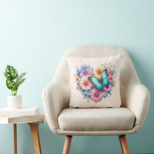 Daisy Flowers with a Beautiful Butterfly Throw Pillow