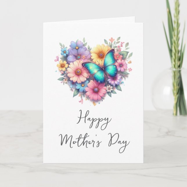 Daisy Flowers with a Blue Butterfly Mother's Day Holiday Card (Front)