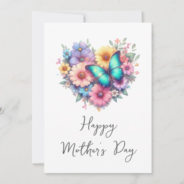 Daisy Flowers with a Blue Butterfly Mother's Day Holiday Card (Front)
