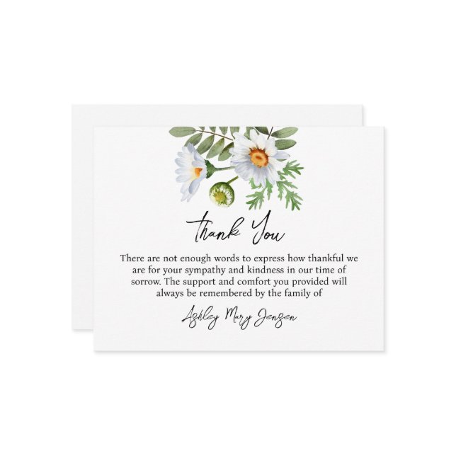Daisy Funeral Thank You Card Bereavement (Front/Back In Situ)
