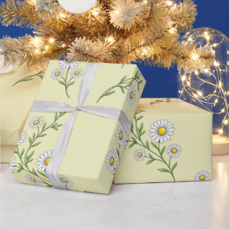 Daisy Garden Floral Soft Yellow Botanical Flower Wrapping Paper