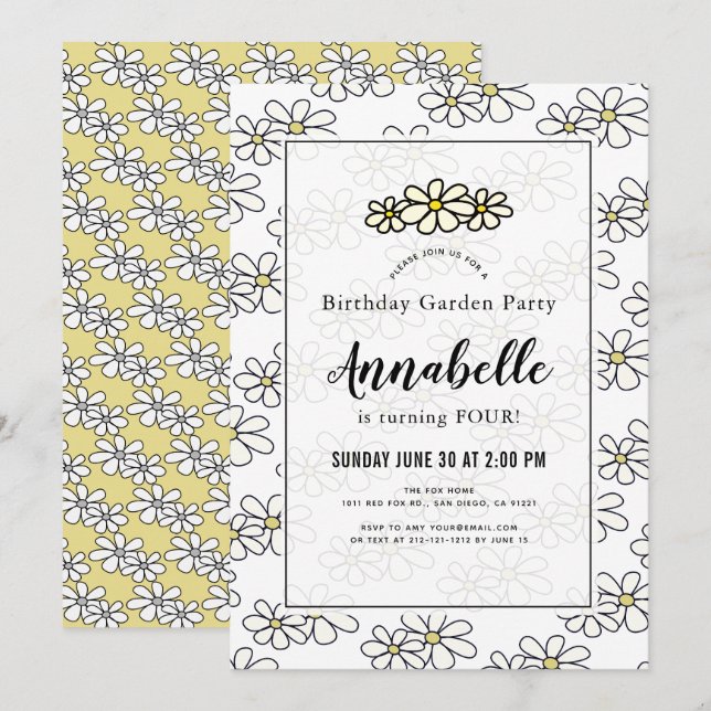Daisy Garden Party White Birthday Invitation (Front/Back)