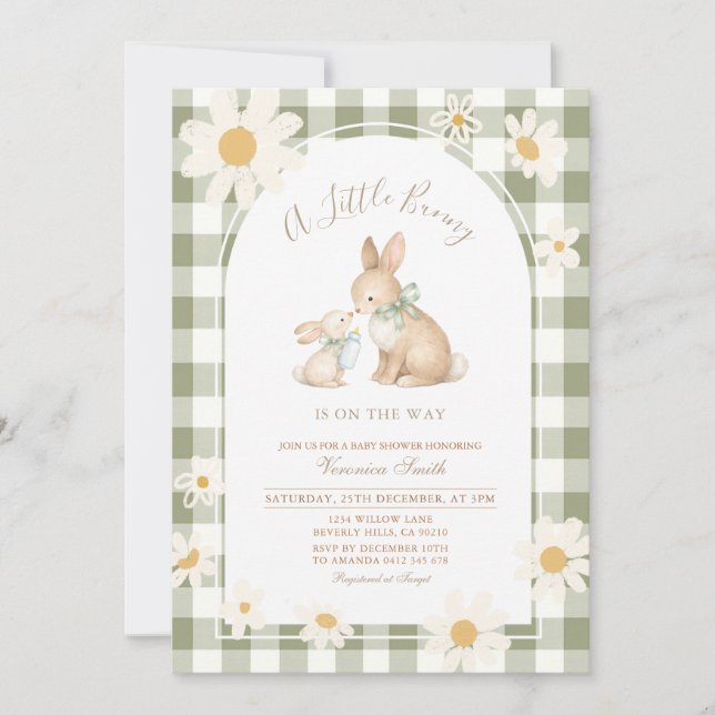  Daisy gingham Bunny Baby Shower Invitation (Front)