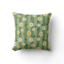 Daisy Green- Flower and Stripes Throw Cushion