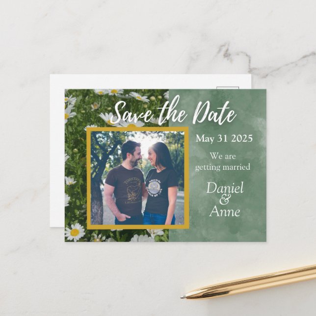 Daisy Green Save The Date Postcard (Front/Back In Situ)