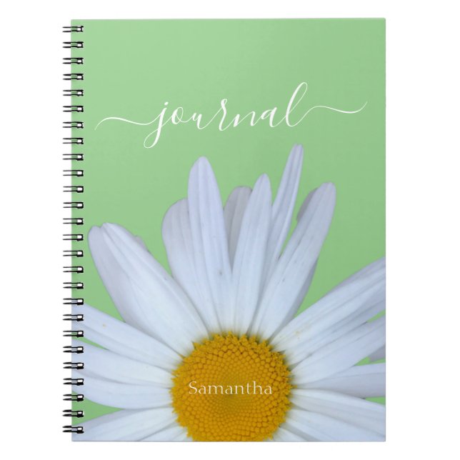 Daisy Green White Script Spiral Photo Notebook (Front)