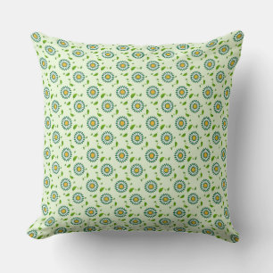 Daisy Green Yellow Floral Repeat Pattern Art Throw Pillow