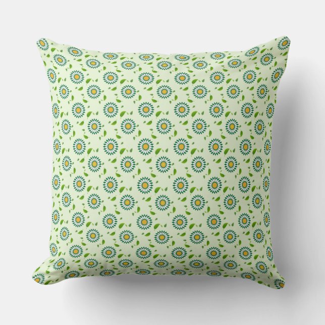 Daisy Green Yellow Floral Repeat Pattern Art Throw Pillow (Front)
