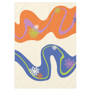 Daisy Groove Blue, Orange, Purple, Green, & Cream Tablecloth