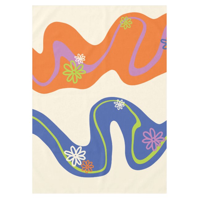 Daisy Groove Blue, Orange, Purple, Green, & Cream Tablecloth (Front)
