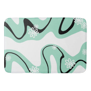 Daisy Groove in Mint Green, Black and White Bath Mat