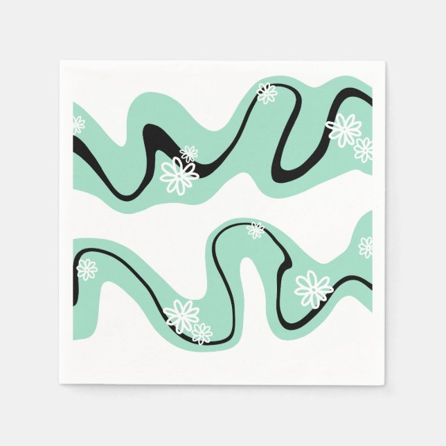 Daisy Groove in Mint Green, Black and White Napkin (Front)