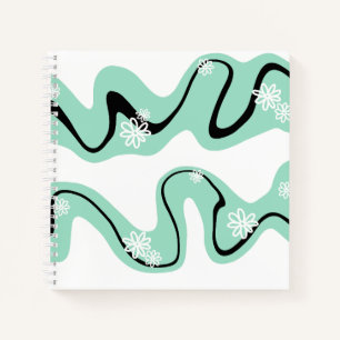 Daisy Groove in Mint Green, Black and White Notebook