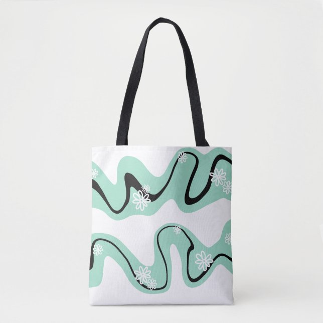 Daisy Groove in Mint Green, Black and White Tote Bag (Front)