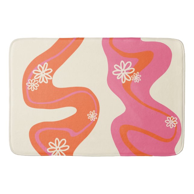 Daisy Groove - Pink, Orange and Cream Bath Mat (Front)