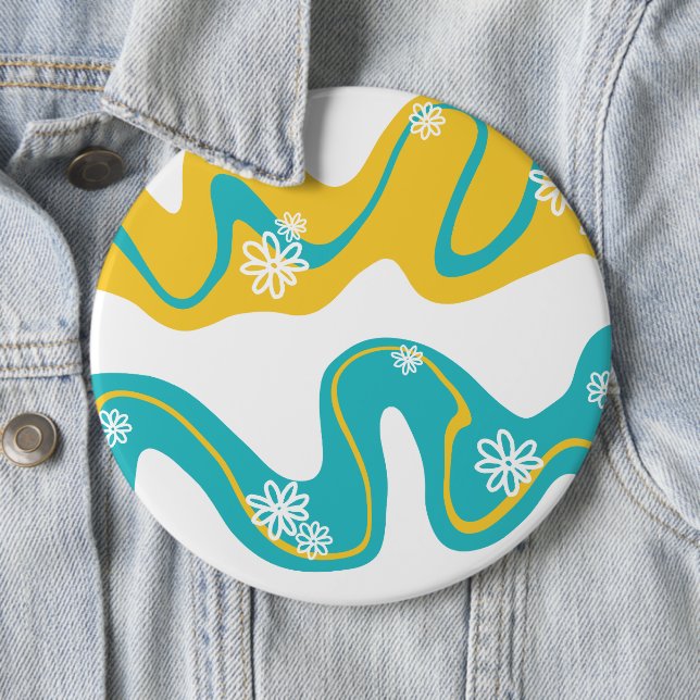 Daisy Groove - Turquoise and Yellow 6 Inch Round Button (In Situ)