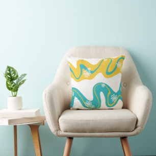 Daisy Groove - Turquoise and Yellow Throw Pillow