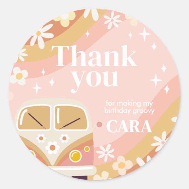 Daisy Groovy One Birthday Party Classic Round Sticker (Front)