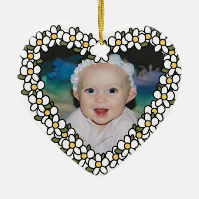 Daisy Heart Add Photo Custom Keepsake Ornament (Front)
