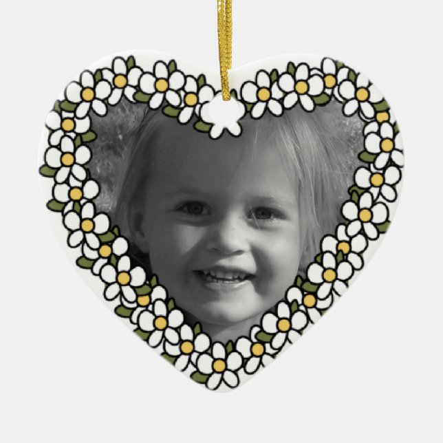 Daisy Heart Add Photo Custom Keepsake Ornament (Front)