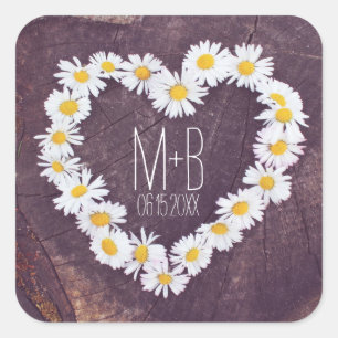 Daisy Heart Rustic Custom Wedding Favour Stickers
