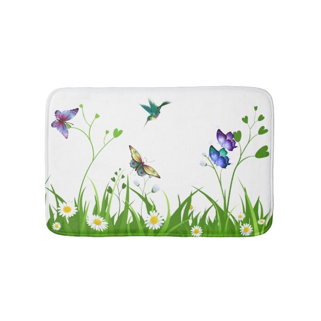 Daisy Hearts Butterflies Bath Mat (Front)