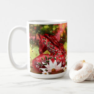 Daisy Horse Abstract Art Red White Green Floral Coffee Mug