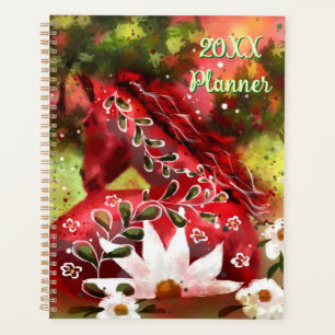 Daisy Horse Abstract Art Red White Green Floral Planner