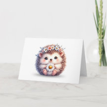 Daisy Hug – Hedgehog Greeting Card (Blank Inside)